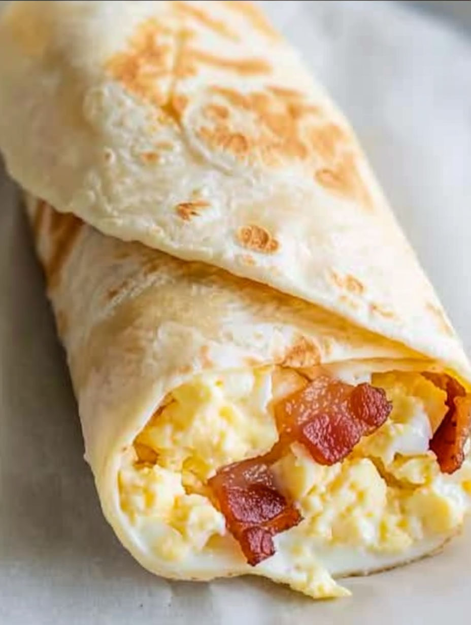 A burrito with bacon, egg and cheese.