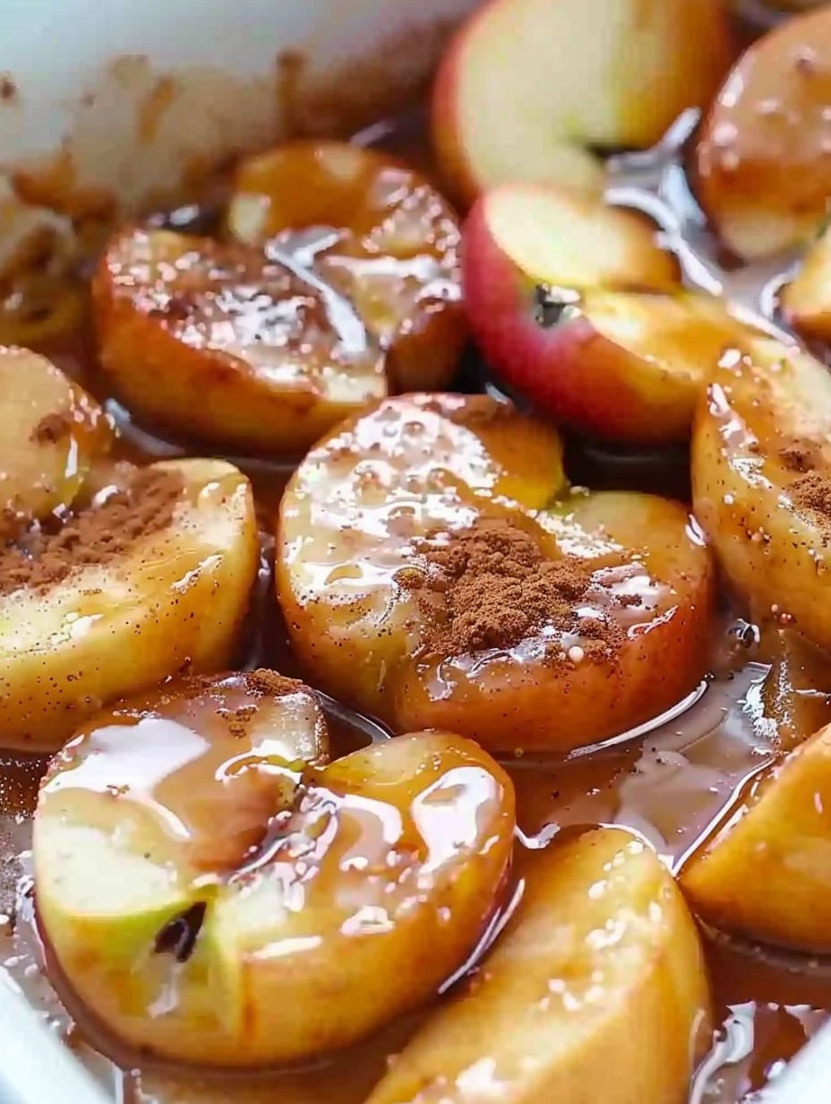 Baked apples in a sauce.