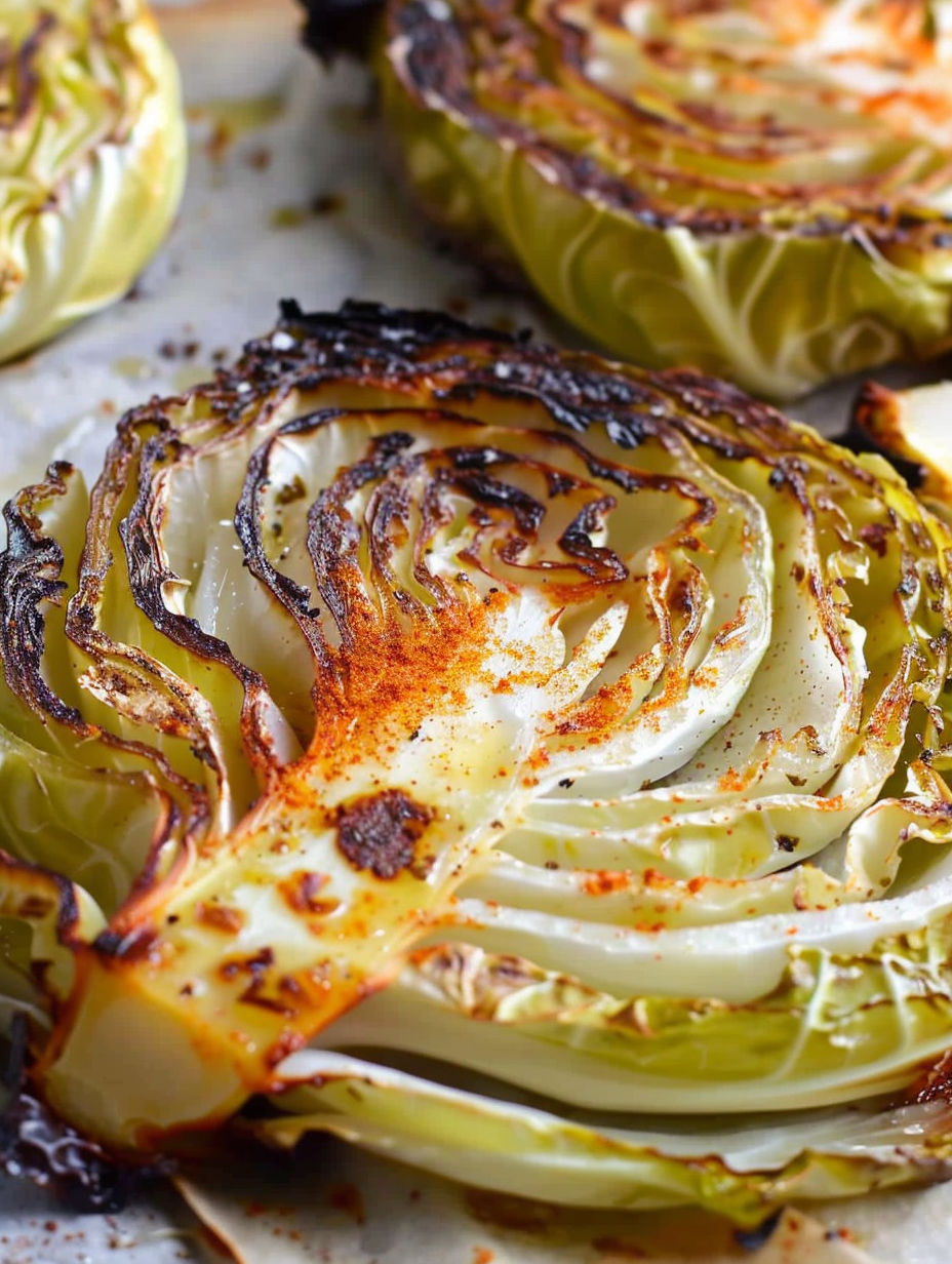 Cabbage steaks with a spice rub.