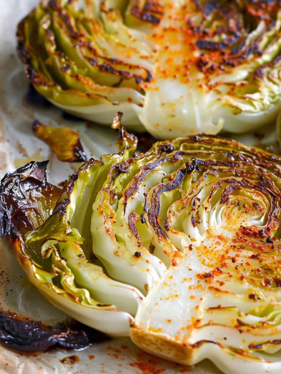 Cabbage steaks on a grill.