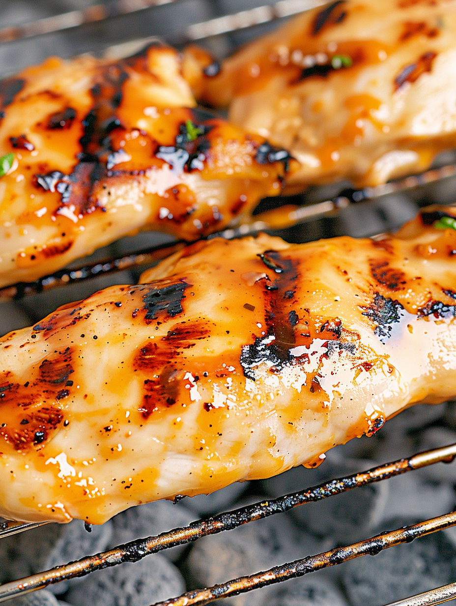 Grilled chicken with orange chili sauce.