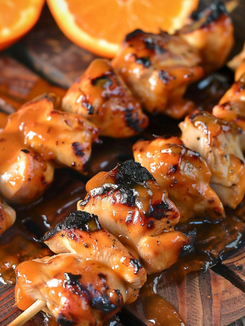Sticky Orange Chicken Kebabs.
