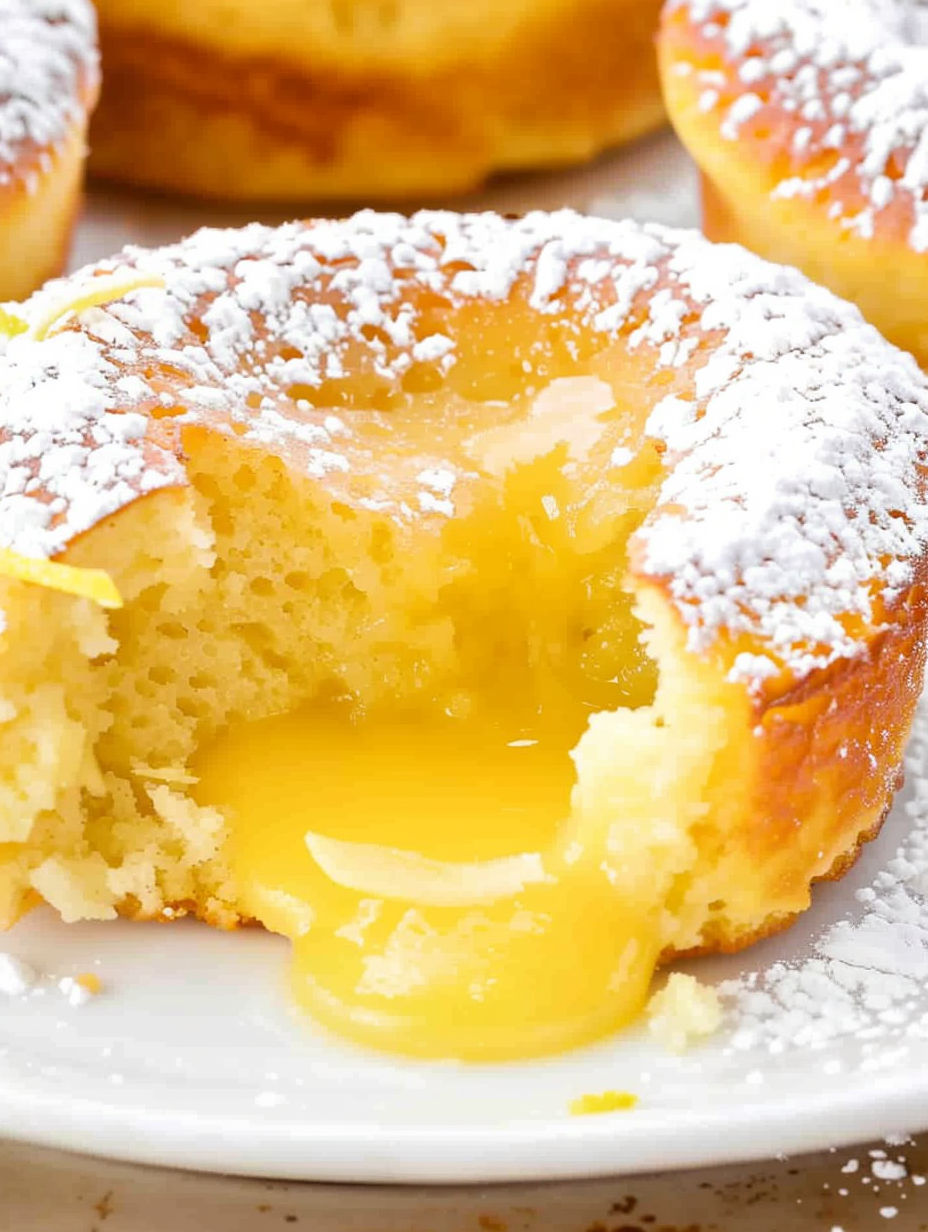 A slice of lemon lava cake with a yellow filling.