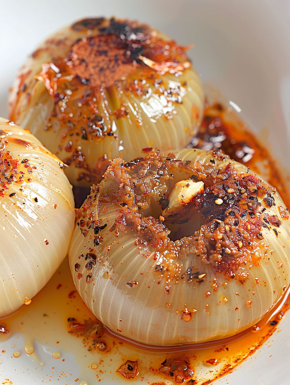 Onions boiled in a sauce.