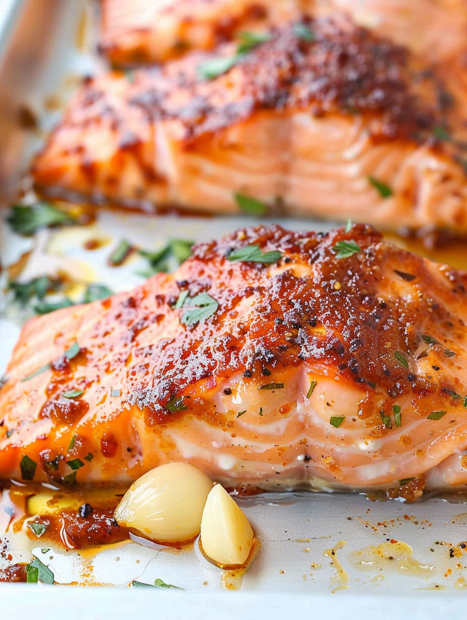 Air fryer salmon with herbs and spices.
