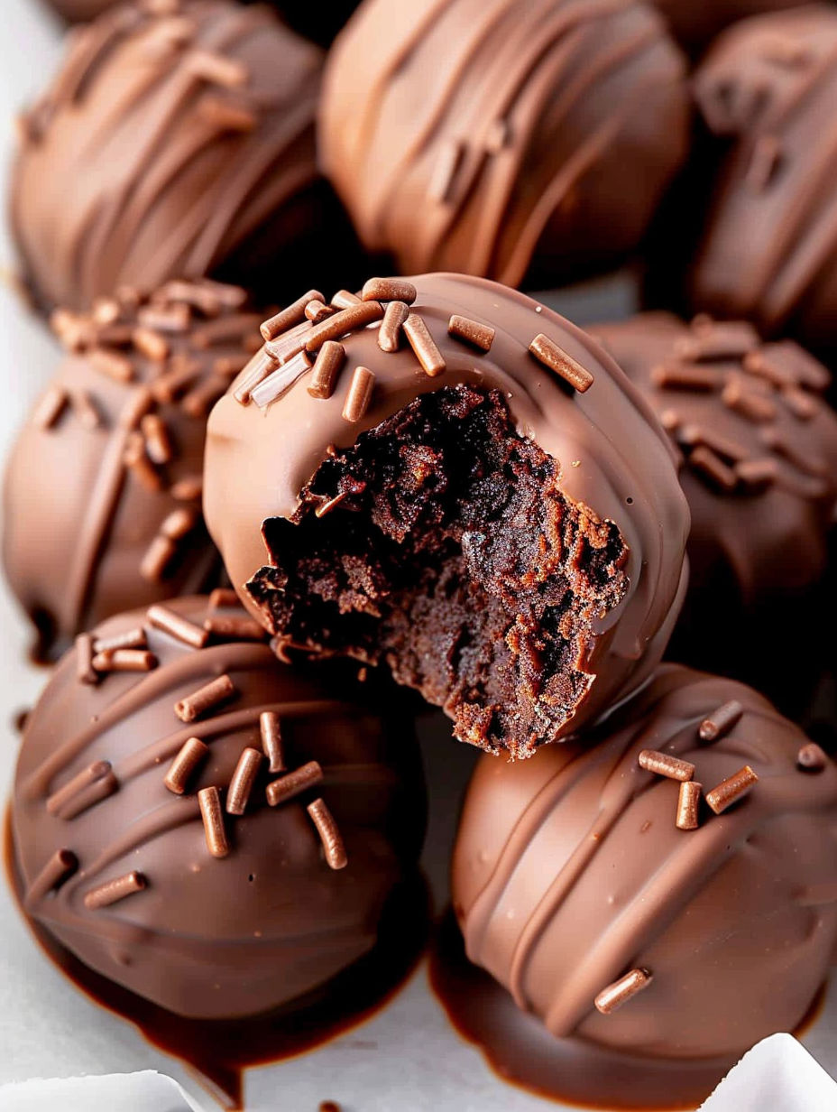 A chocolate ball with a bite out of it.