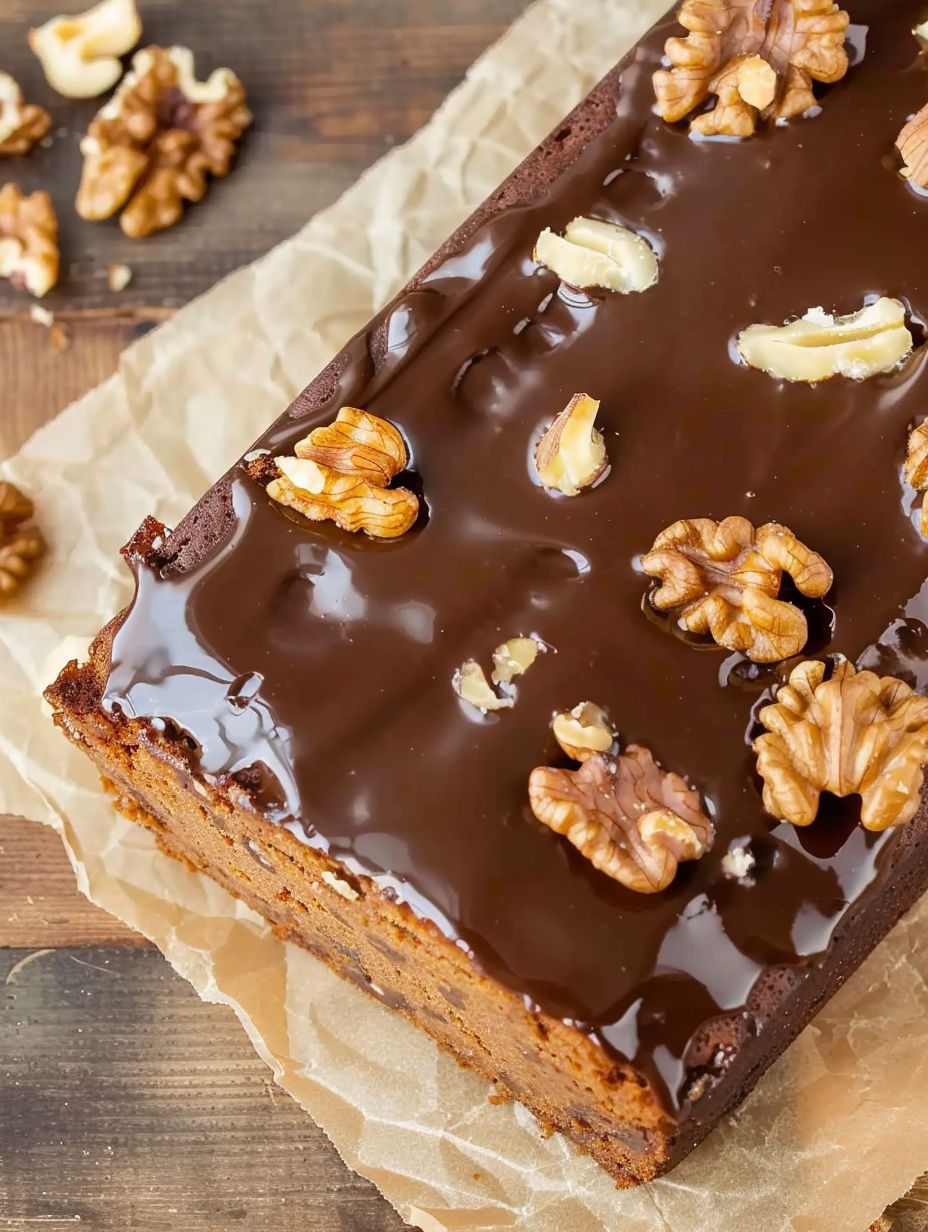 A slice of Grandma's Moist Walnut Cake.