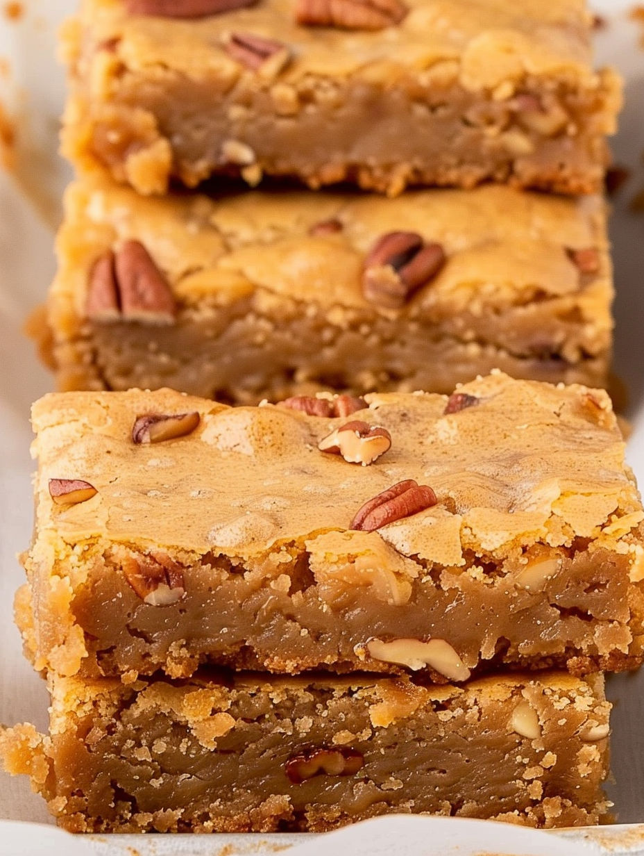Three pieces of butterscotch brownies.