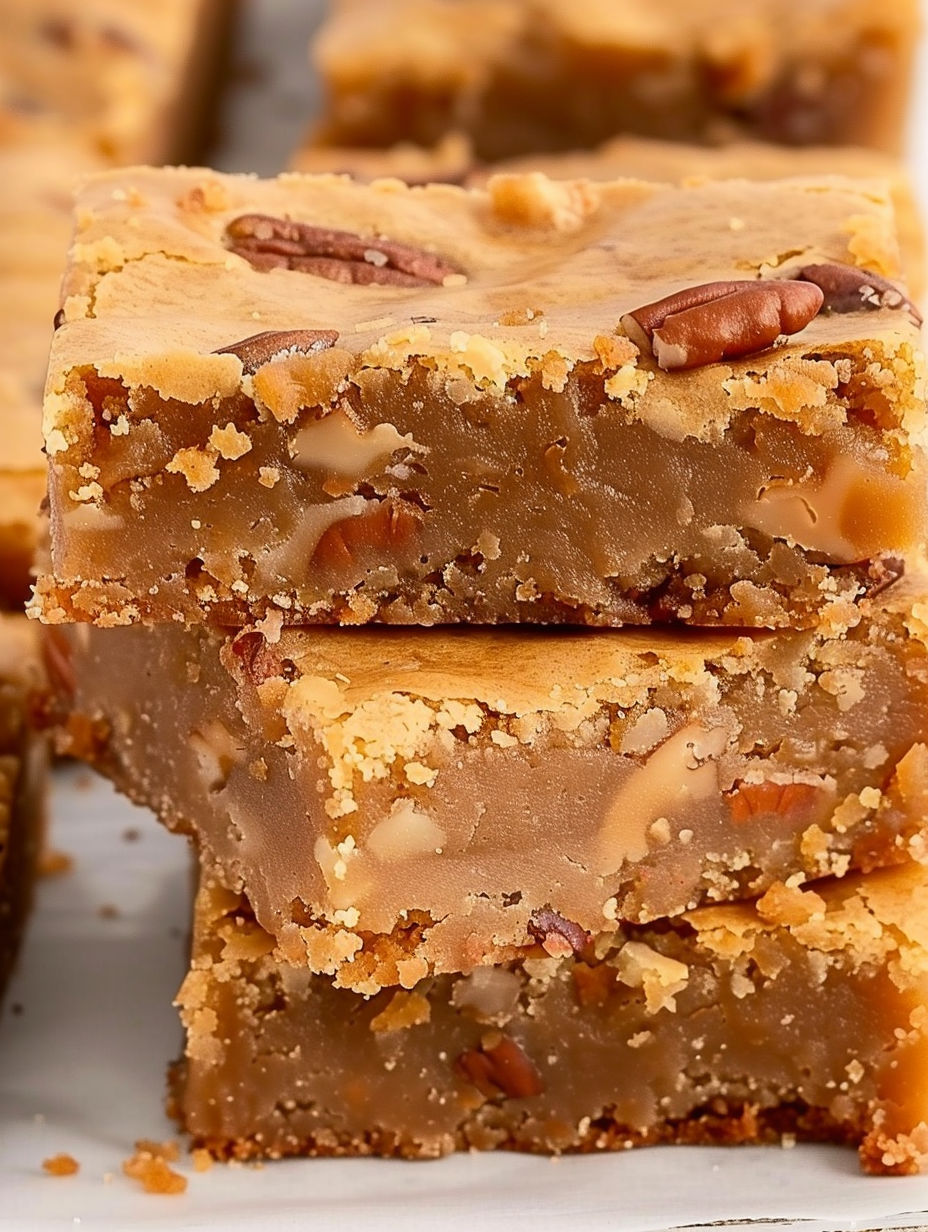 A close up of a piece of butterscotch brownies.