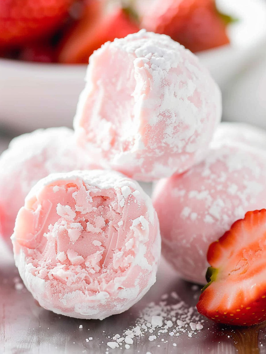 A bowl of pink and white desserts.