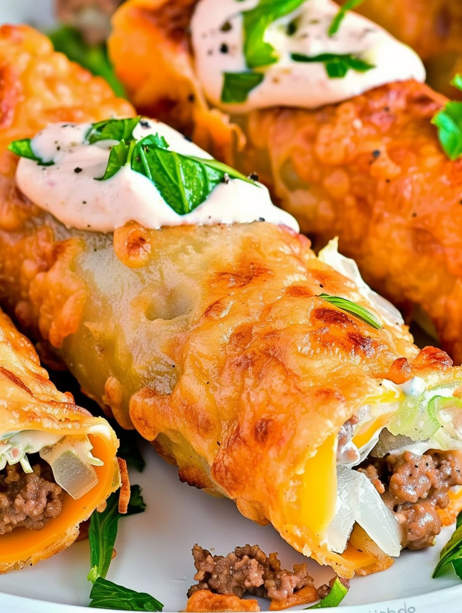 A close up of a Keto Big Mac Roll-Ups.