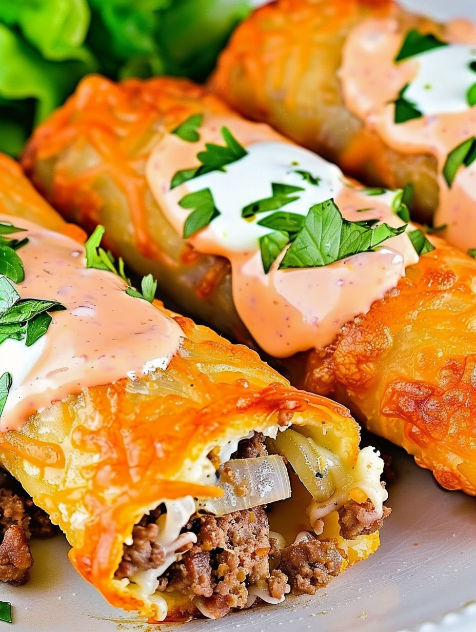 A plate of Keto Big Mac Roll-Ups.