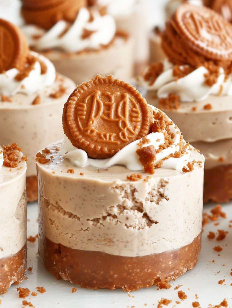 A close up of a dessert with a cookie on top.