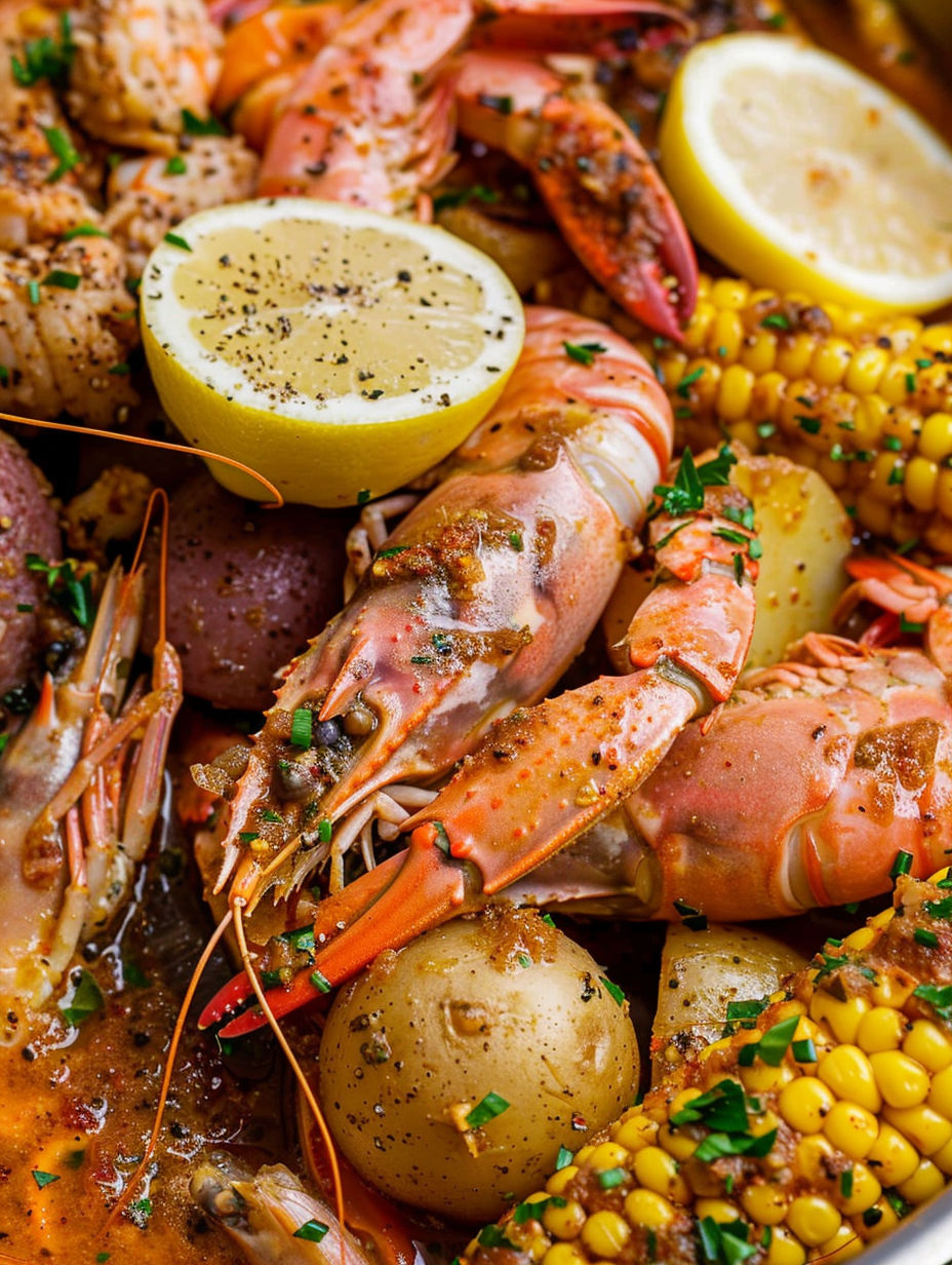 A Cajun seafood boil with garlic butter sauce.
