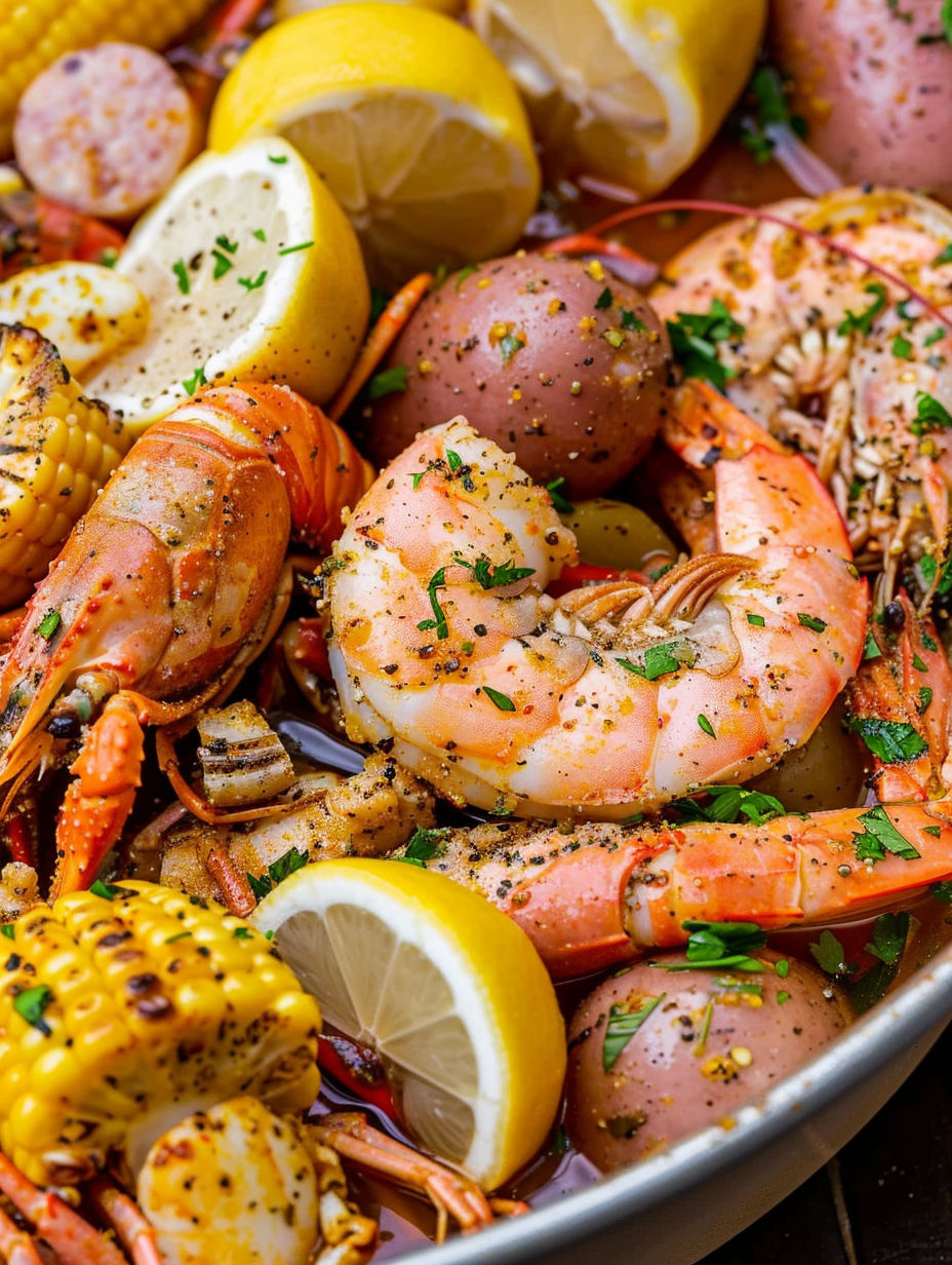 A Cajun Seafood Boil with Garlic Butter Sauce.