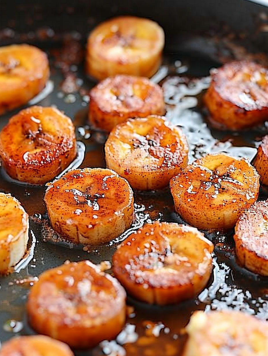 Pan fried cinnamon bananas.