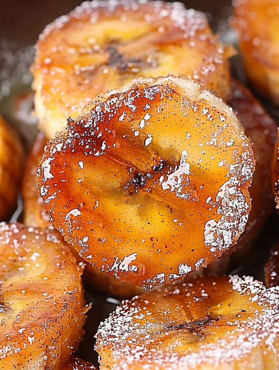 A close up of a pan fried banana.