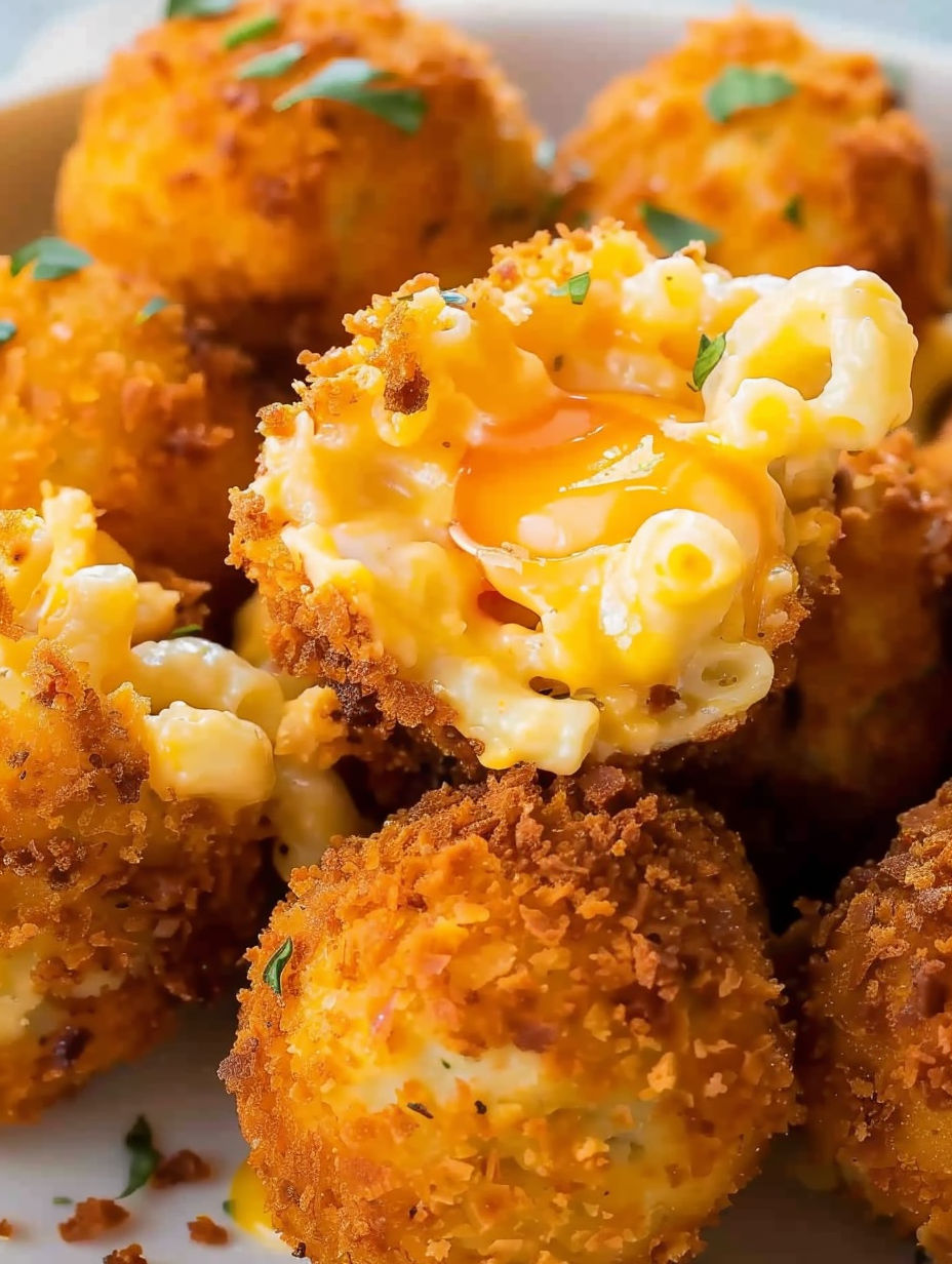 A plate of crispy mac and cheese balls.