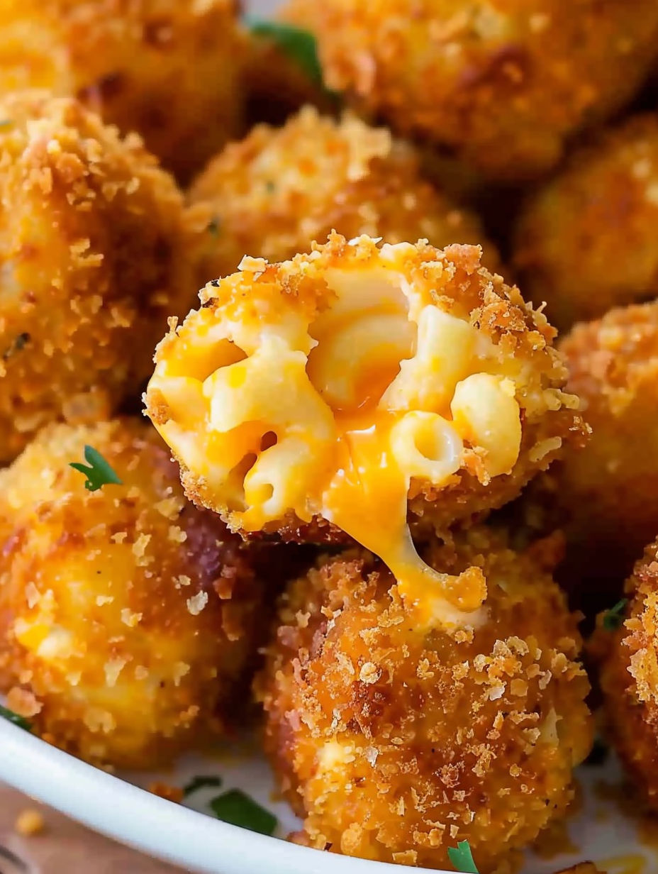 A plate of crispy mac and cheese balls.
