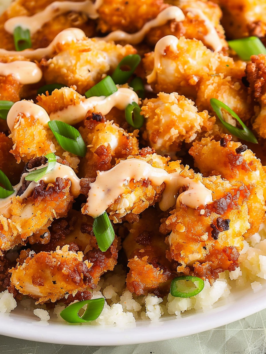 A plate of bang bang chicken with sauce.