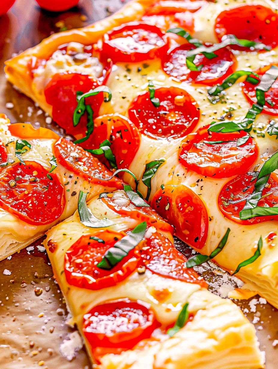 A pizza with tomatoes and cheese.