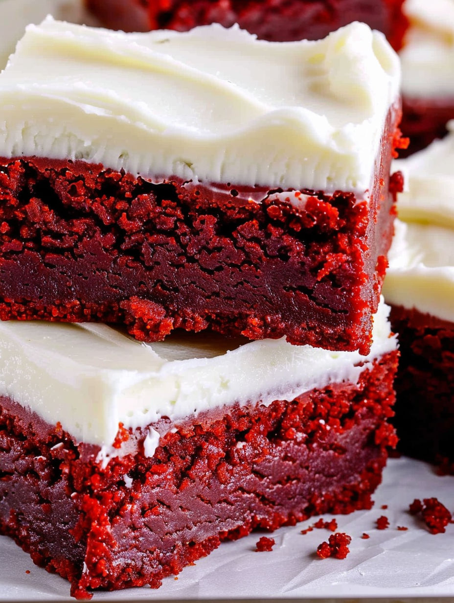 A close up of a red velvet brownie.
