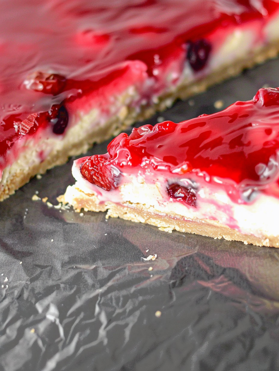 A slice of lemon raspberry fruit pizza.