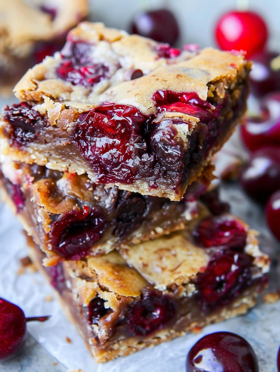 A dessert made with chocolate and cherries.