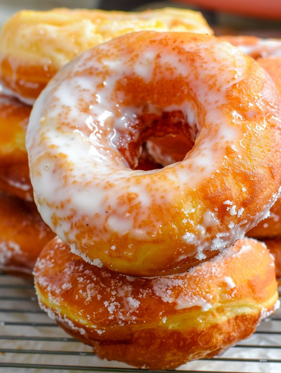 A stack of sour cream cake donuts.