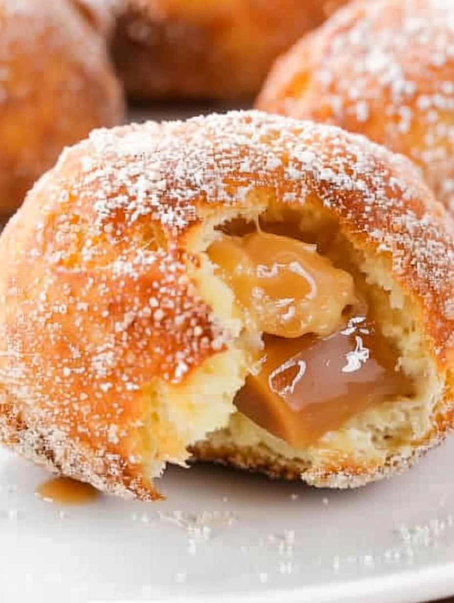 A close up of a caramel apple pie bomb.