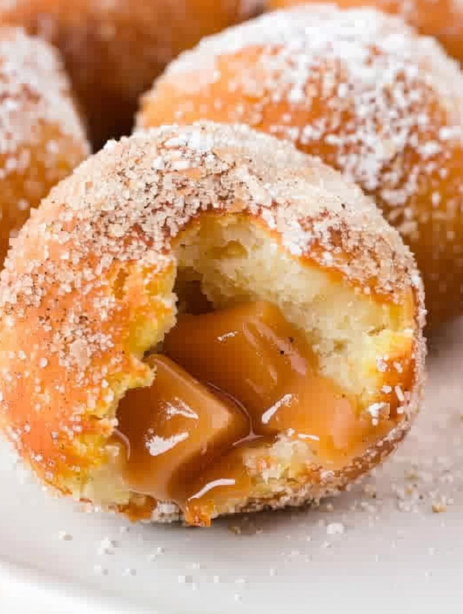 A close up of a caramel apple pie bomb.