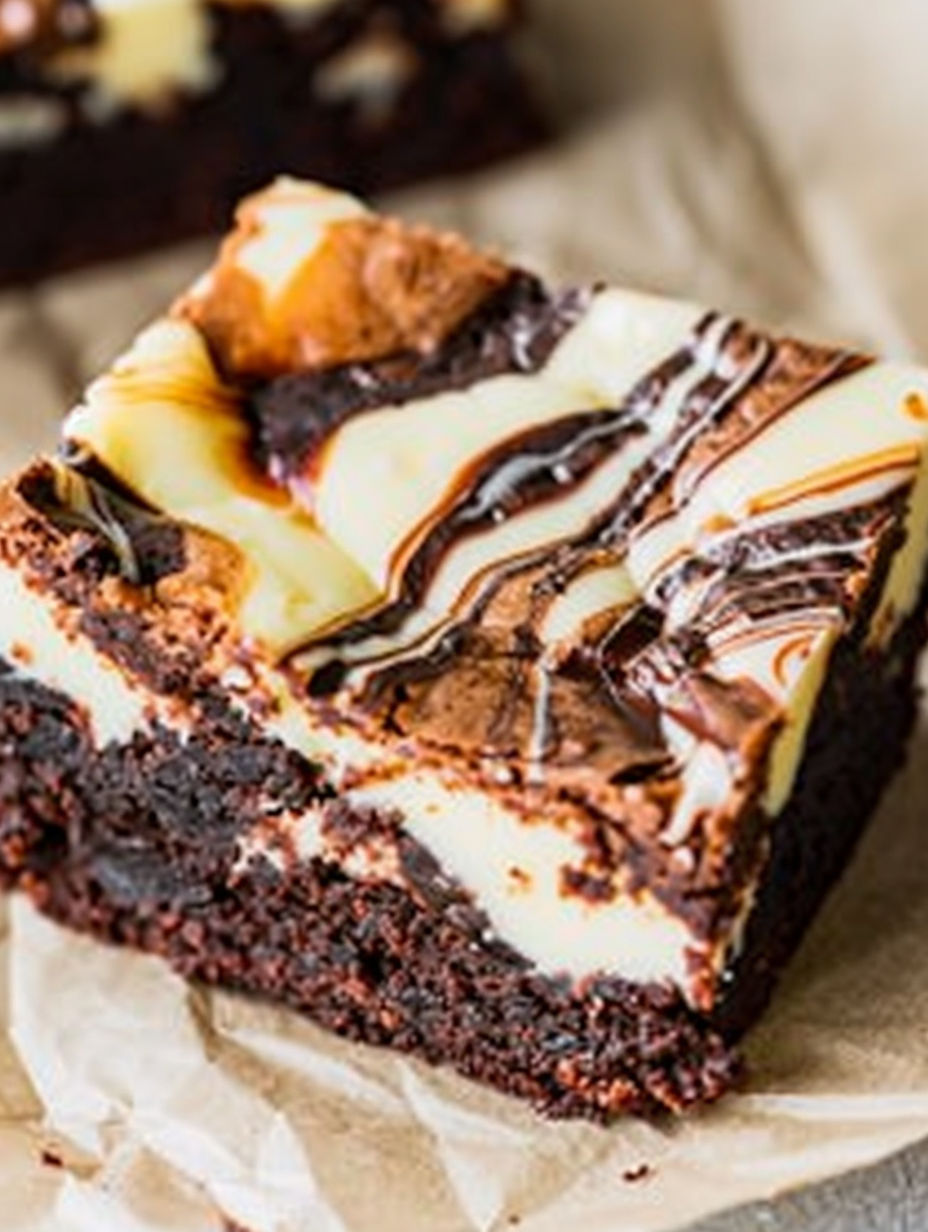 A slice of chocolate cheesecake brownie.