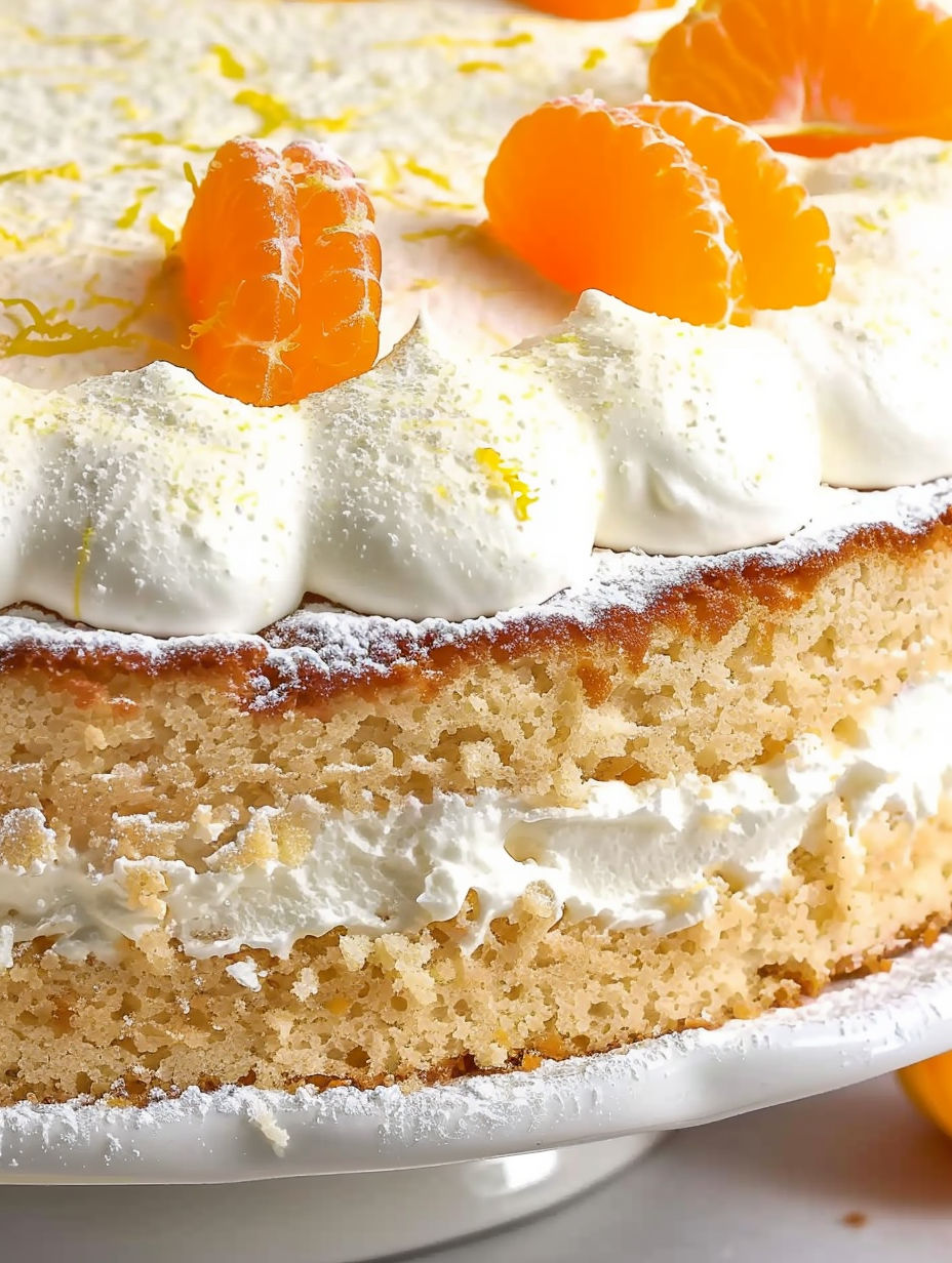 A slice of Grandma's Cream Cheese Cake with Mandarins.