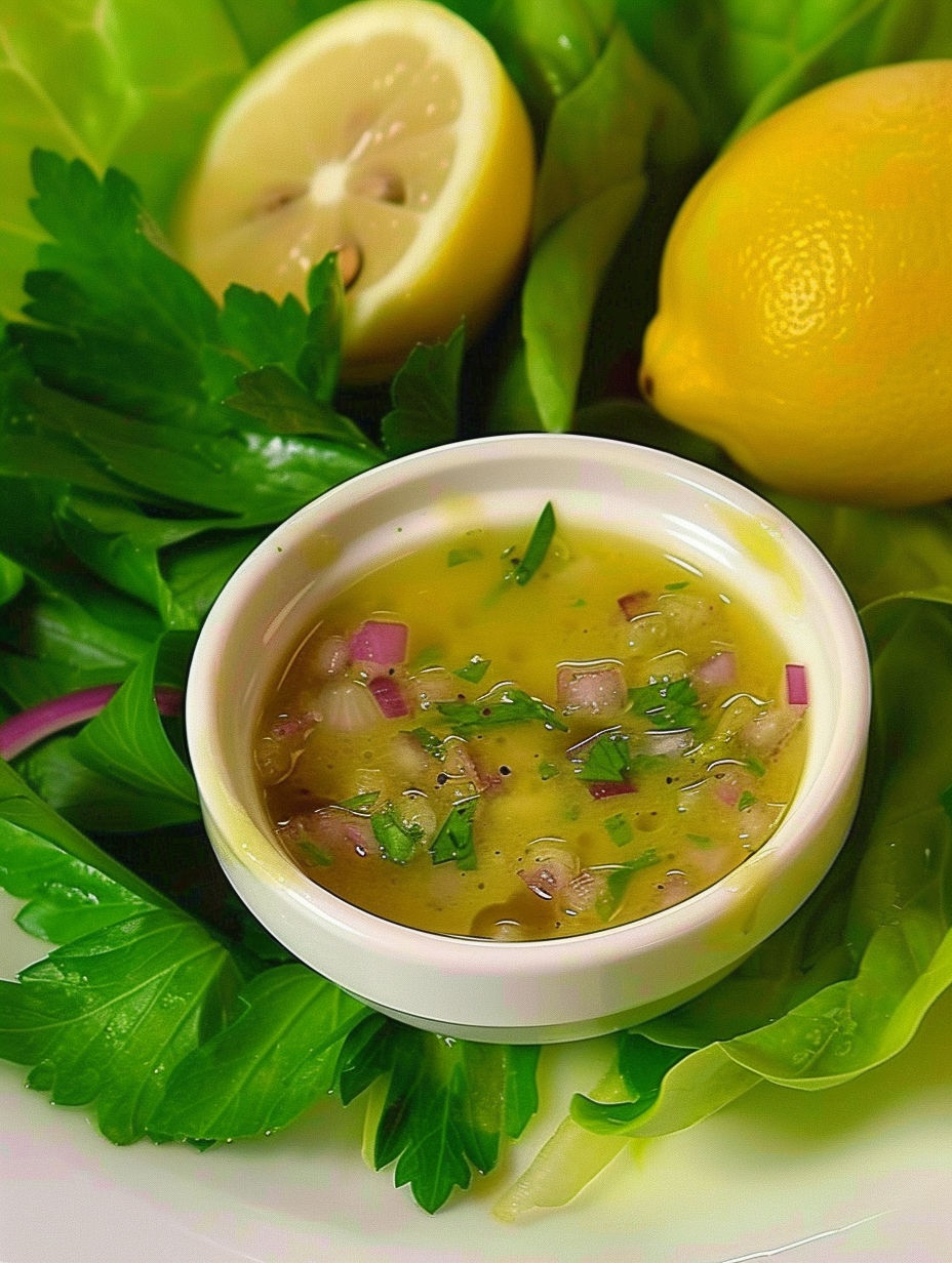 A bowl of food with a lemon on top.