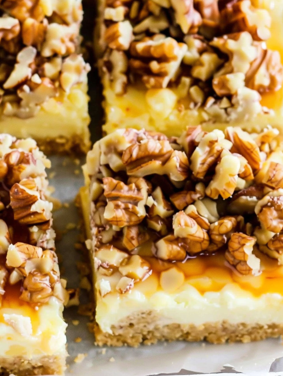 A slice of cake with walnuts on top.