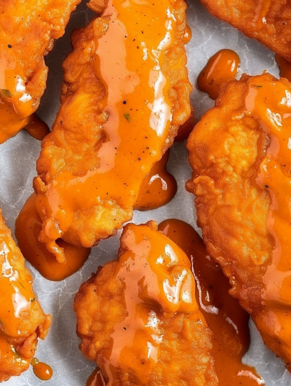 Buffalo Chicken Tenders with sauce.