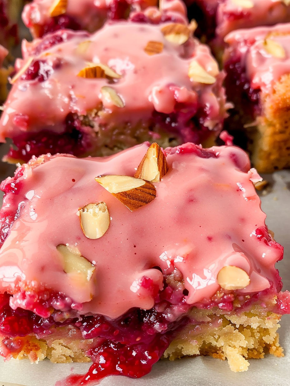 A slice of white chocolate raspberry blondies.