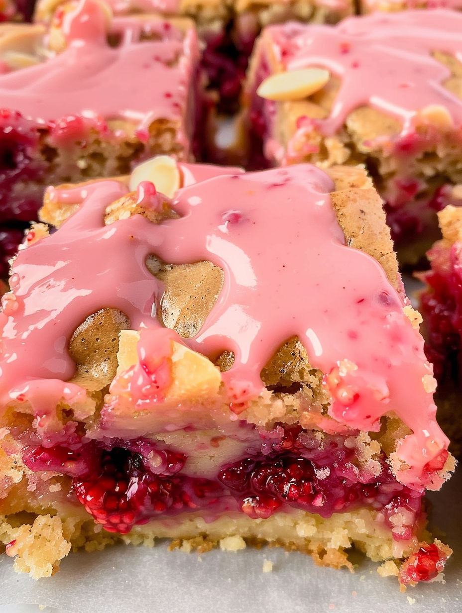 A slice of white chocolate raspberry blondies.