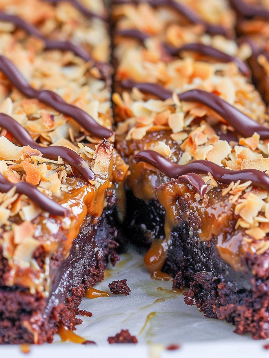 A slice of Easy Samoa Brownies.