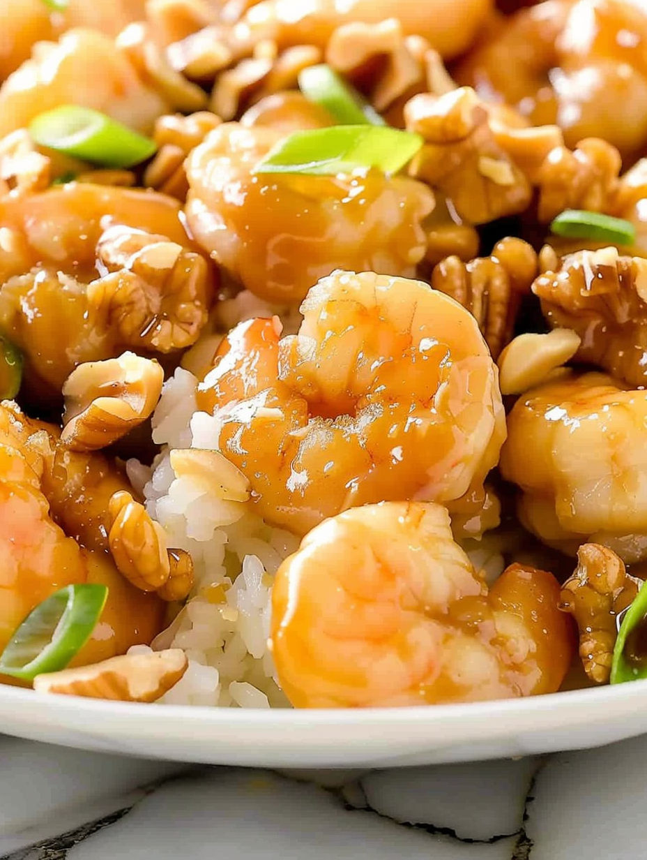 A plate of honey walnut shrimp.