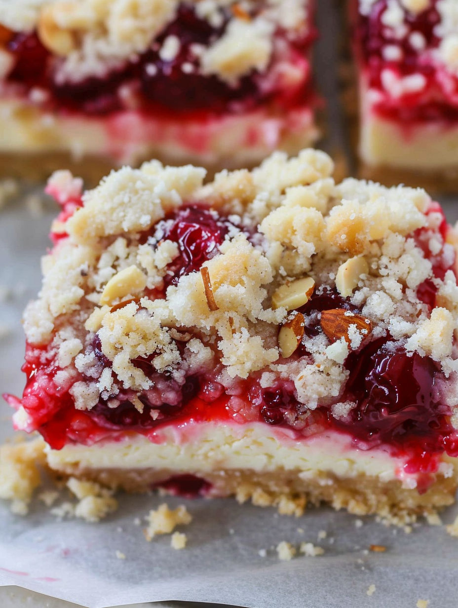 A slice of Christmas cheesecake bars.