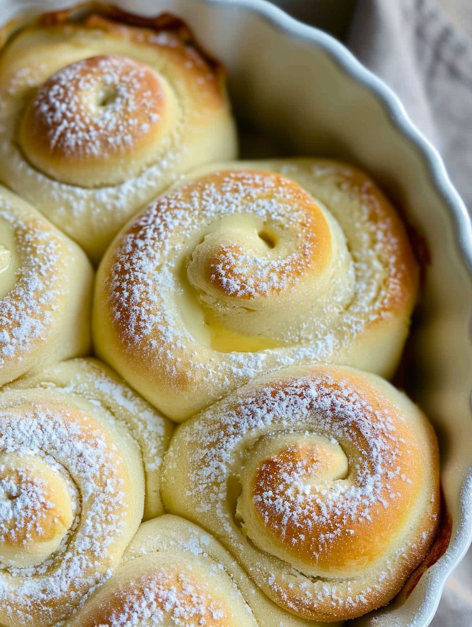 A bowl of soft and creamy vanilla pudding rolls.