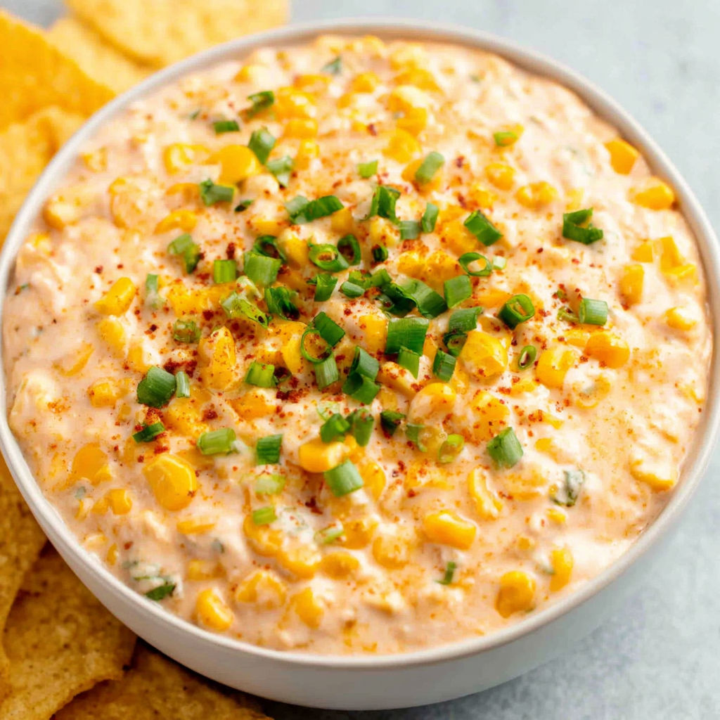 A bowl of corn dip with corn chips.