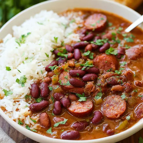A bowl of red beans and rice.