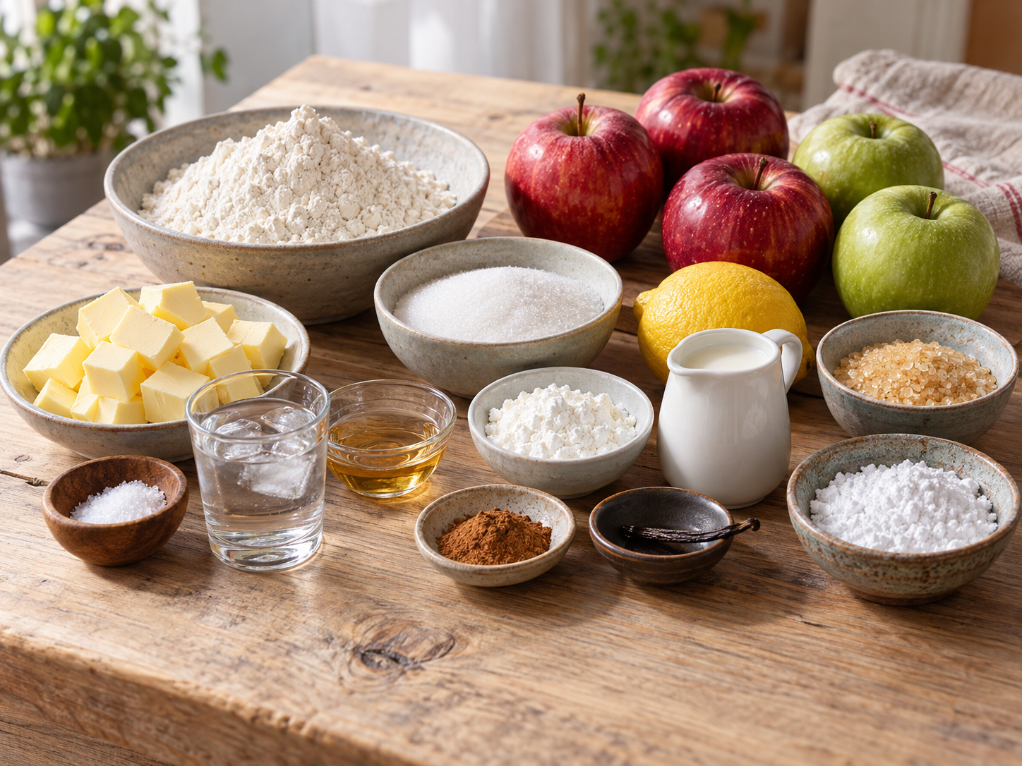Zutaten für Apfel-Galette mit Äpfeln, Butter, Mehl, Zimt und Zitrone