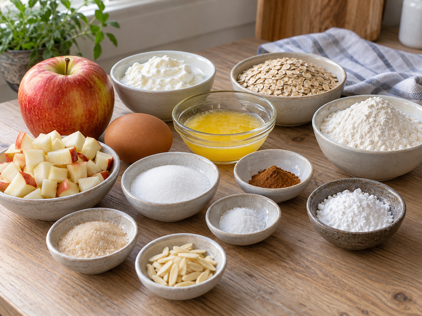 Zutaten für Apfelkekse mit Apfel, Quark, Haferflocken und Mandeln