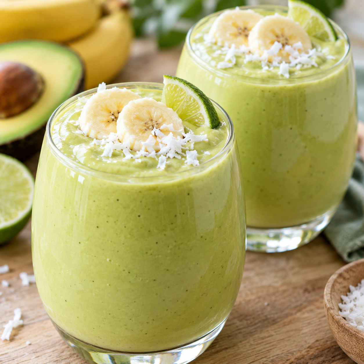 Cremiger Avocado-Bananen-Smoothie mit Banane und Limette