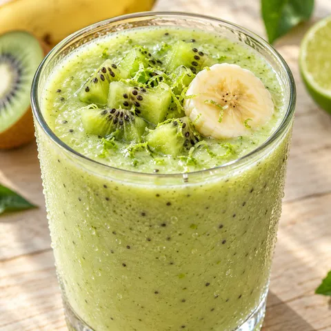 Bananen-Kiwi-Smoothie im Glas mit Kiwi und Banane