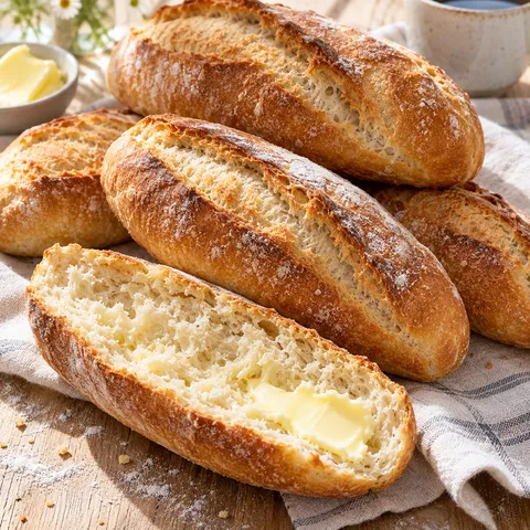 Frisch gebackene Berliner Knüppel mit goldbrauner Kruste