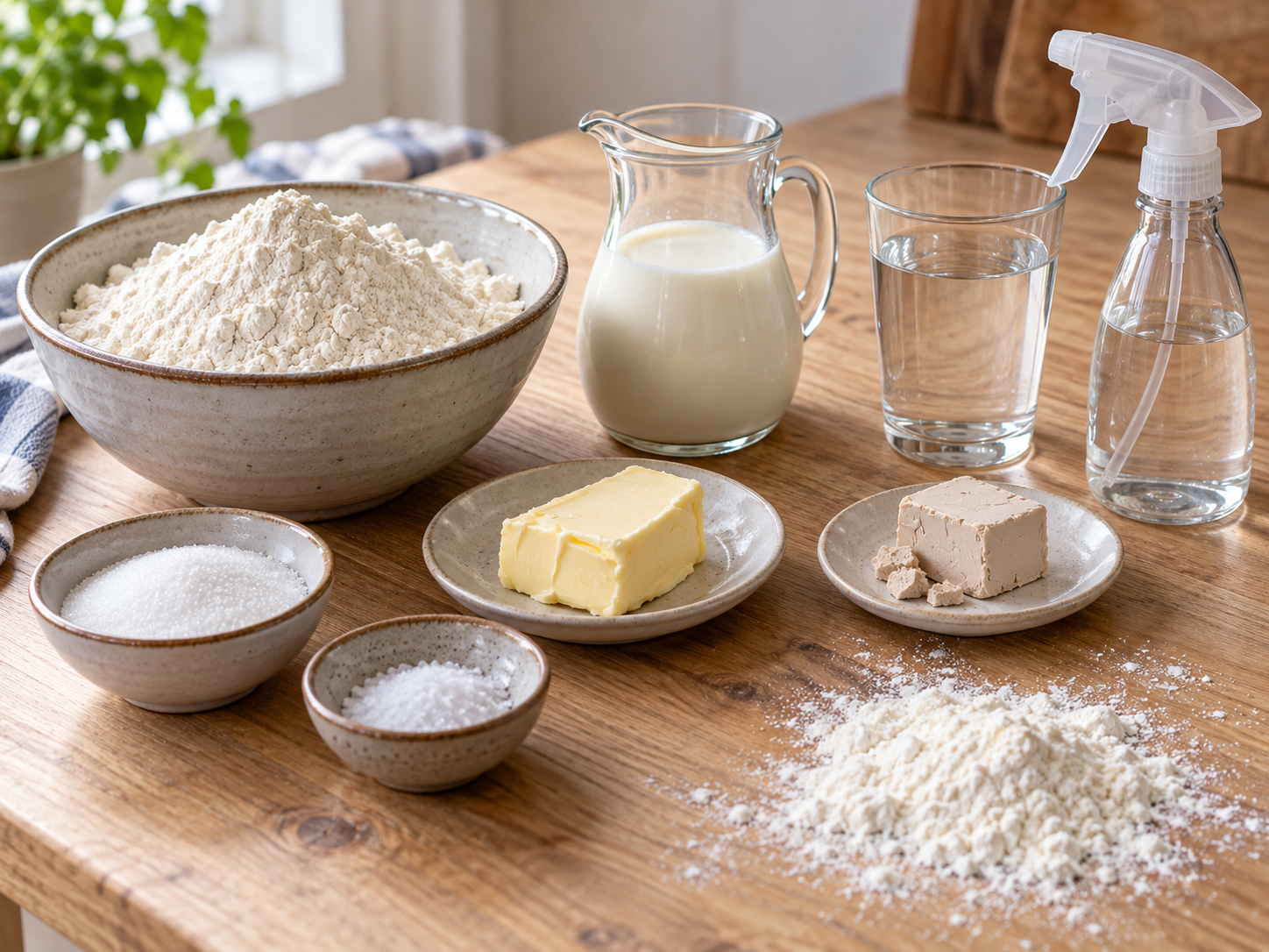 Zutaten für Berliner Knüppel mit Mehl, Hefe, Milch und Butter